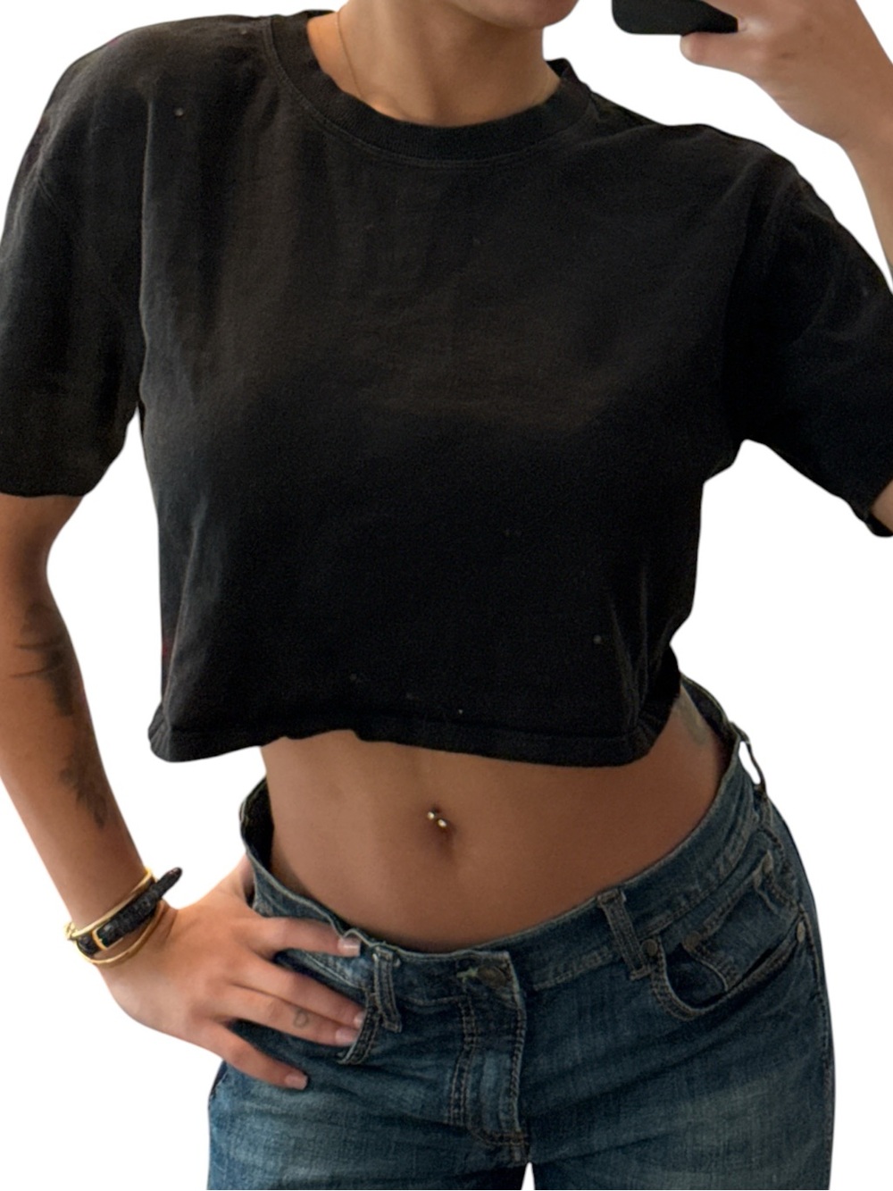 Zara Black Cropped Crewneck Tee